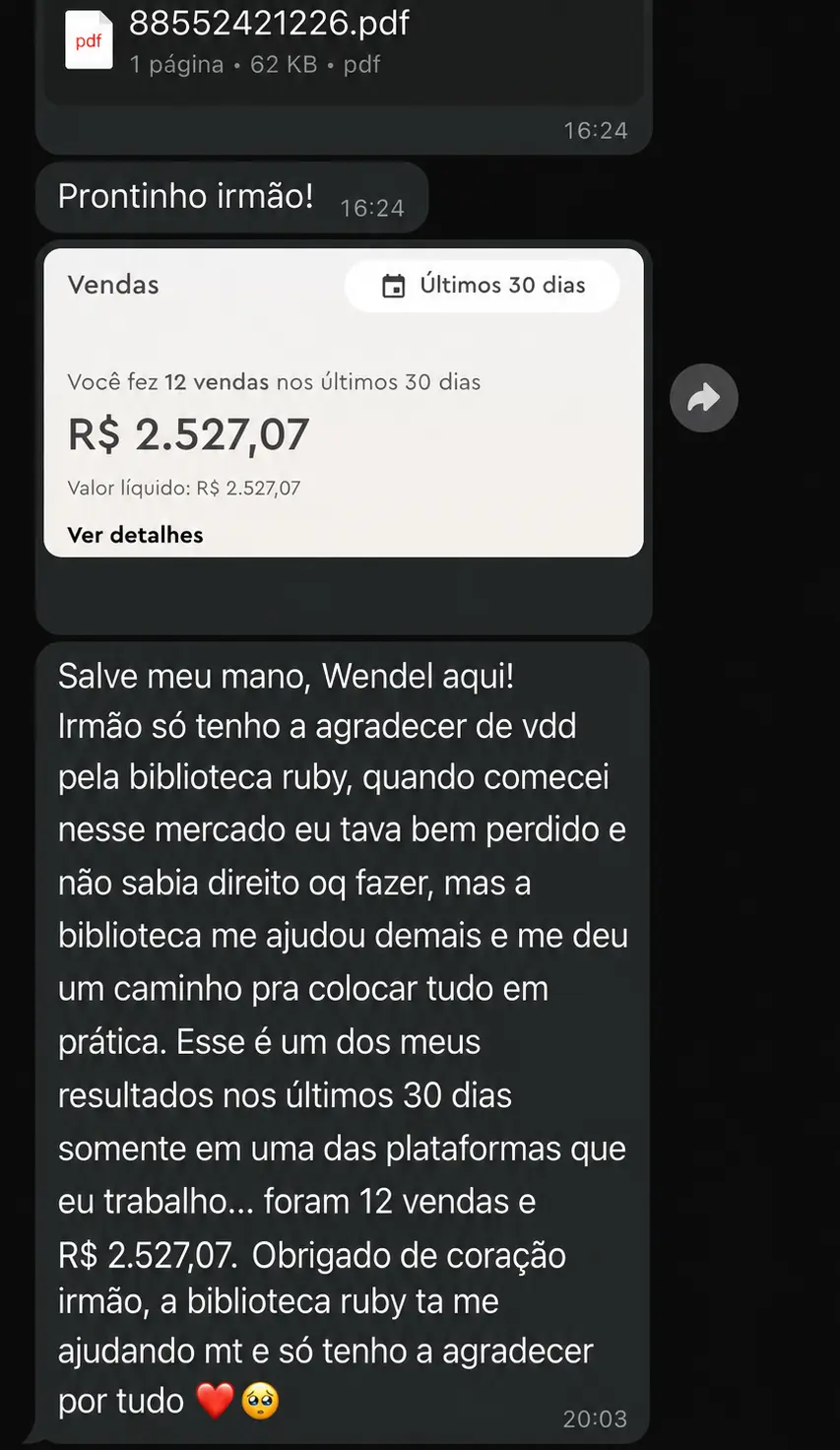 Depoimento real com resultado de R$ 2.527,07
